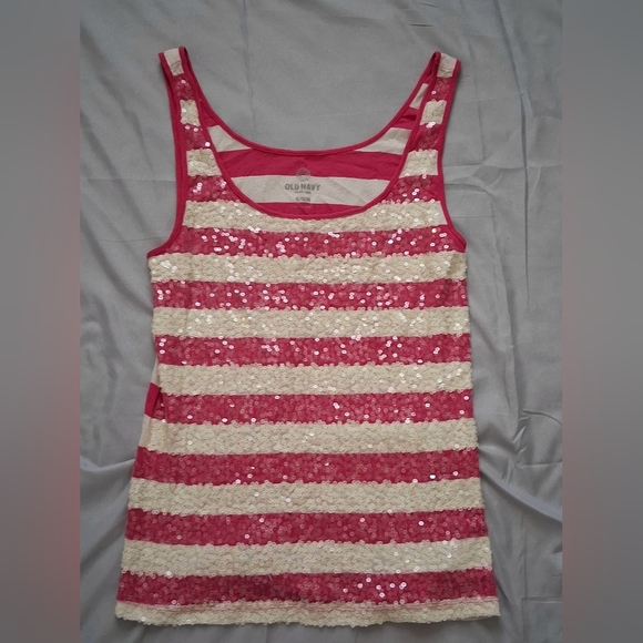 Old Navy Pink and Cream Striped Sequin Tank Top - Picture 1 of 4